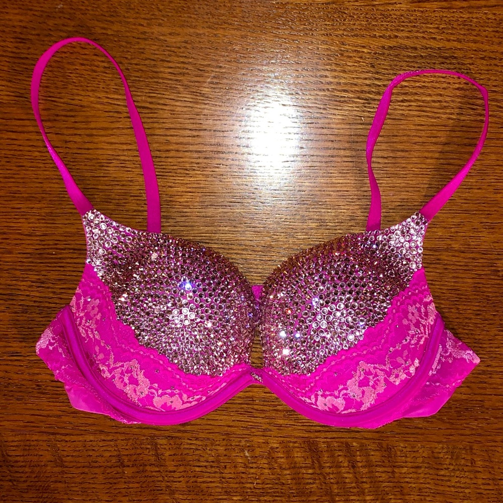 💖LIKE NEW VICTORIA SECRET CUSTOM BLING SPARKLE RHINESTONE PUSHUP PADDING 34B - Picture 2 of 10